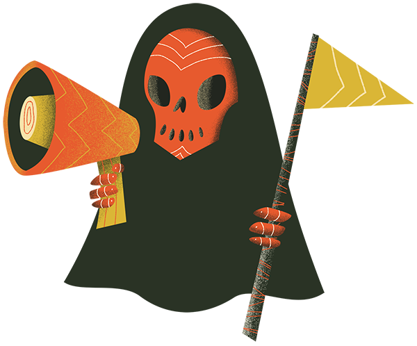 Illustration of death with megaphone