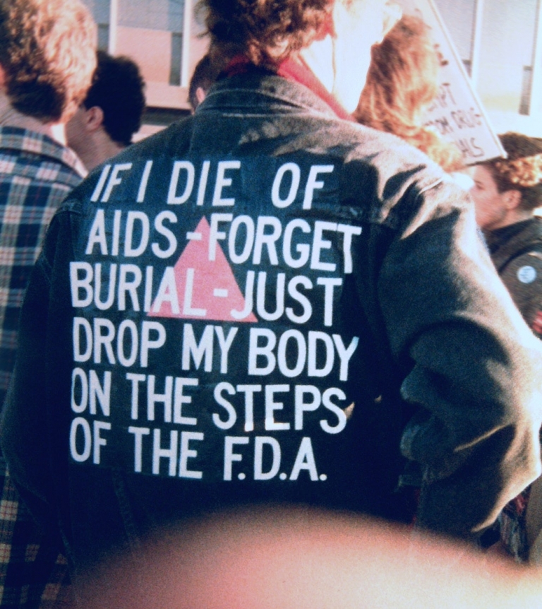 The back of a jacket that reads 