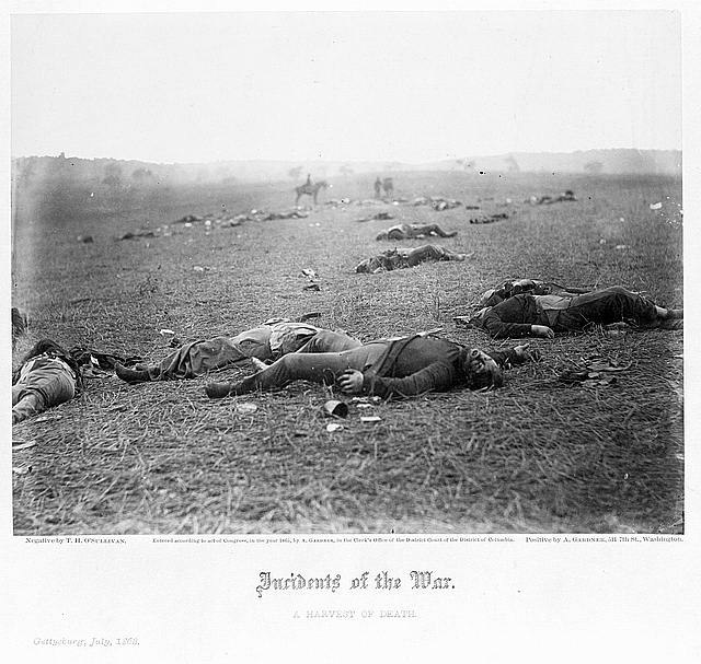 Dead Federal soldiers on battlefield at Gettysburg, Pennsylvania. Timothy H. O'Sullivan, photographer. Library of Congress. 