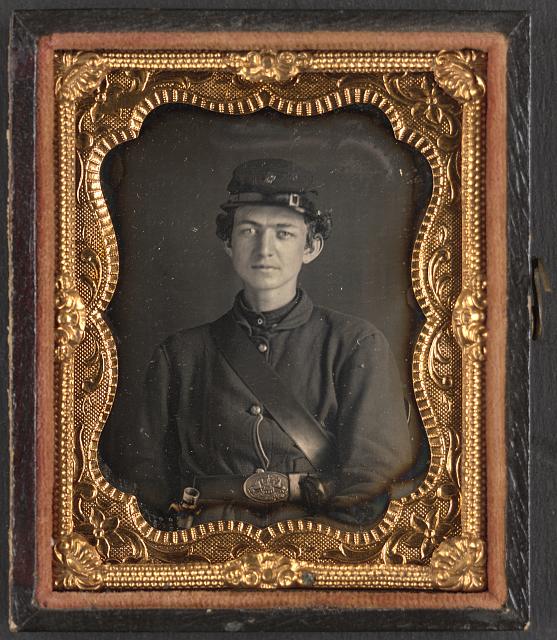 Unidentified soldier in Union uniform of the 119th Pennsylvania Volunteer Infantry, wearing the belt buckle of the Philadelphia Reserve Brigade.,c.  1861-1865, Library Of Congress