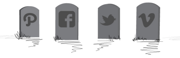 Illustrations of tombstones with social media logos