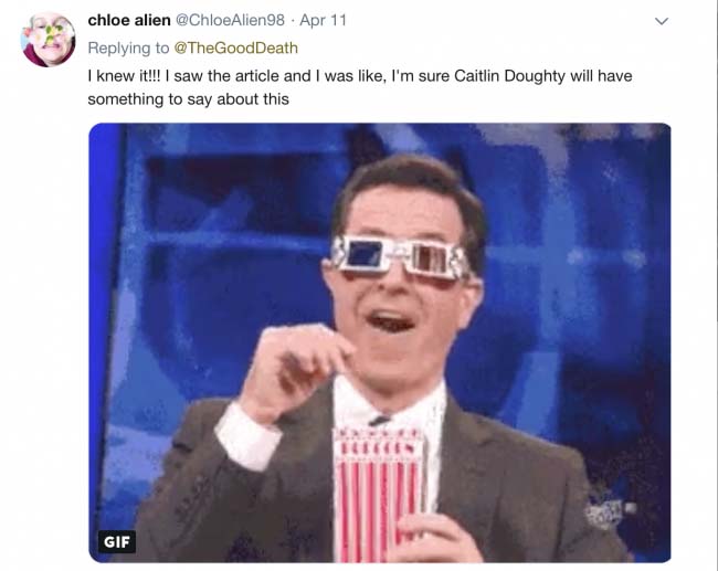 Screenshot of a tweet reply by Chloe Allen reading 
