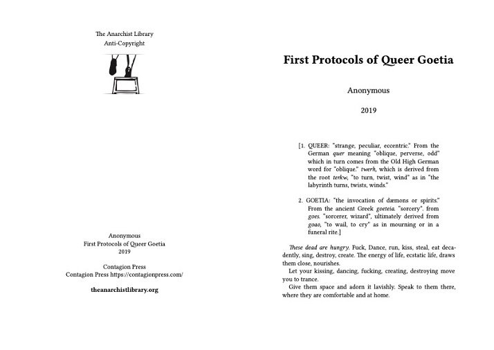 The first page of the First Protocols of Queer Goetia