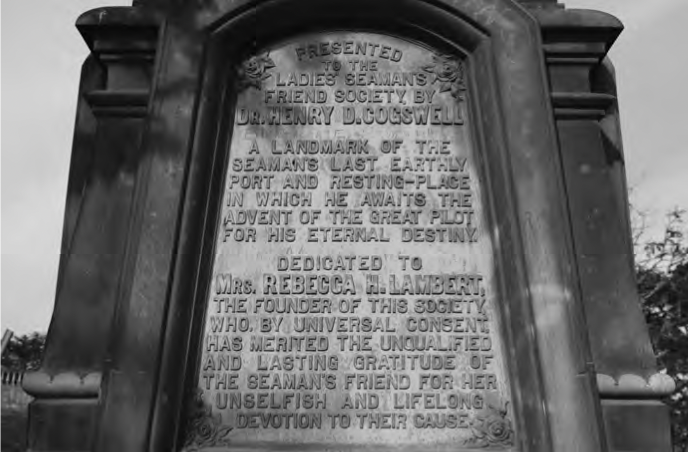 Photo of The inscription on the Ladies’ Seaman’s Friends Society monument