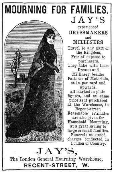 Victorian era advertizement for mourning clothes for families