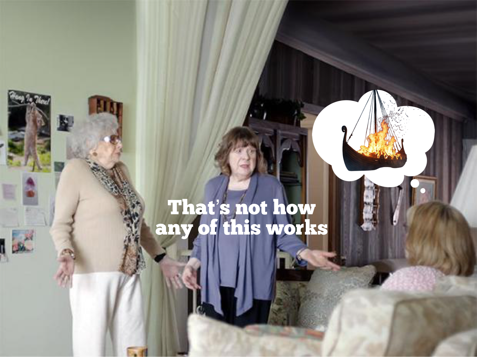 The that's not how any of this works meme, with the addition of a viking boat on fire