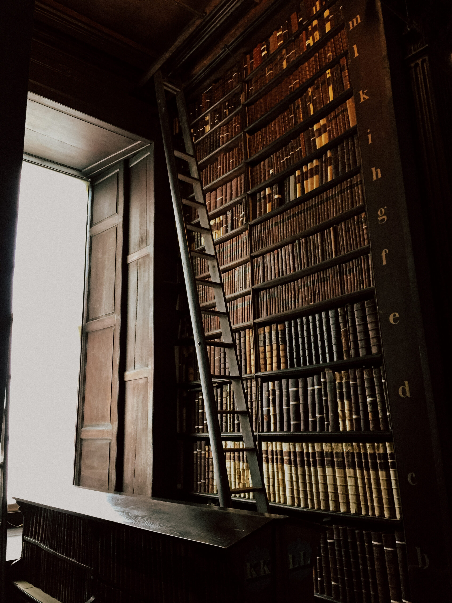 Photo of a dimly lit library